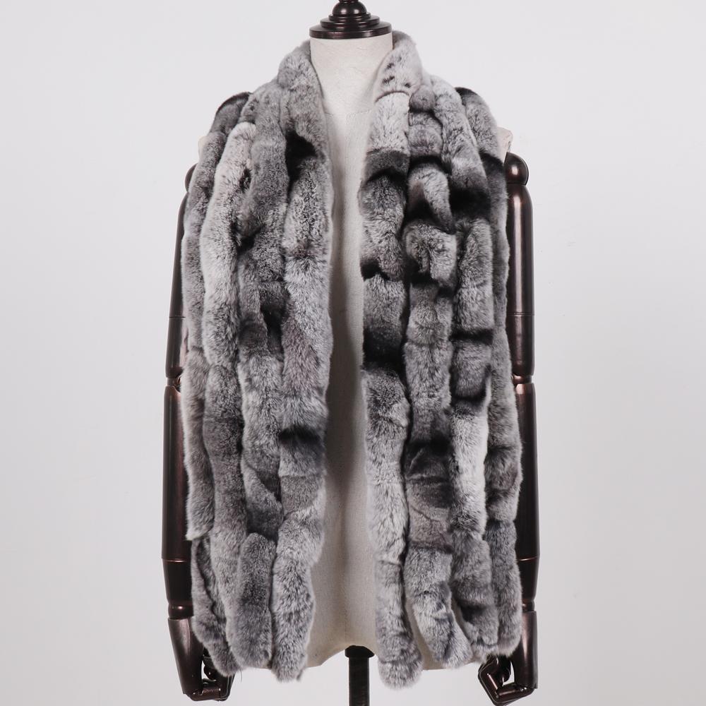 Winter Women Real Rex Rabbit Fur Scarf Natural Soft Chinchila Rex Rabbit Fur Scarves Lady Warm Soft Rex Rabbit Fur Muffler