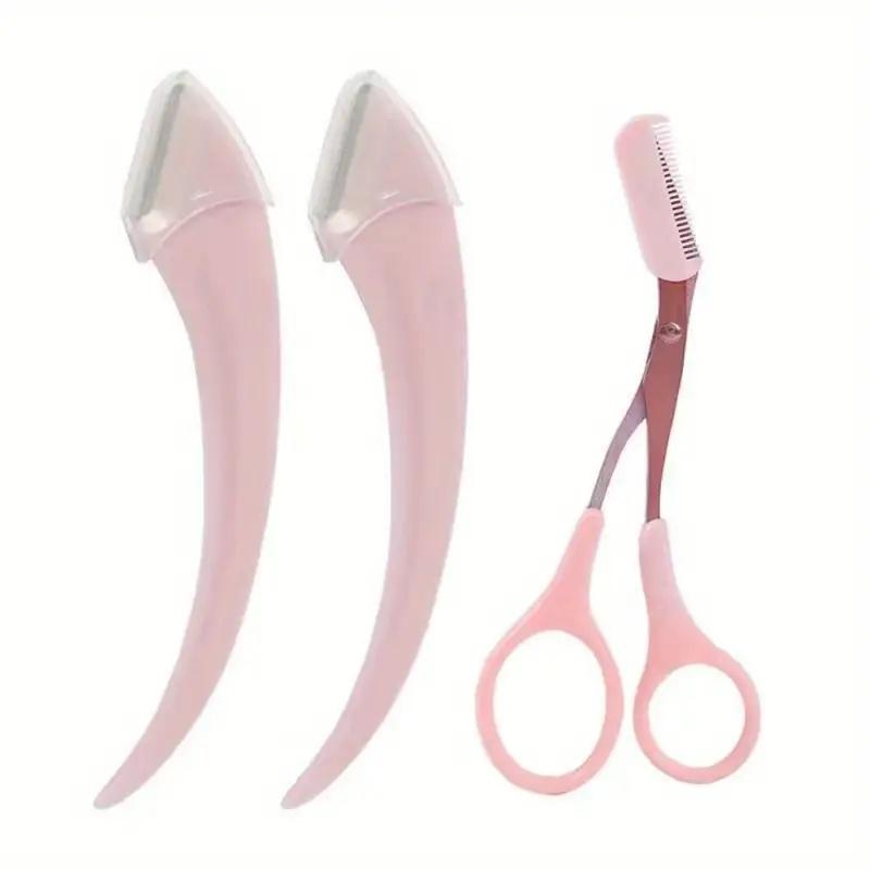 Eyebrow Trimmer Set, Curved Eyebrow Razor, Eyebrow Scissors With Comb, Convenient Easy Beauty Tools For Beginners