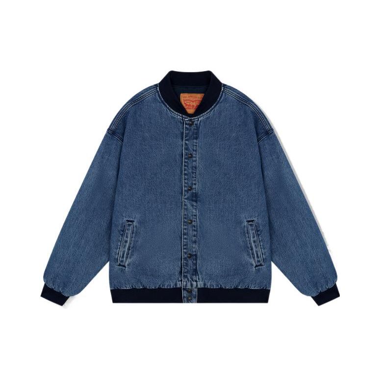 Levis FW22 Casual Crew Neck Single Button Baseball Jacket Men Jackets Blue A1943-0000