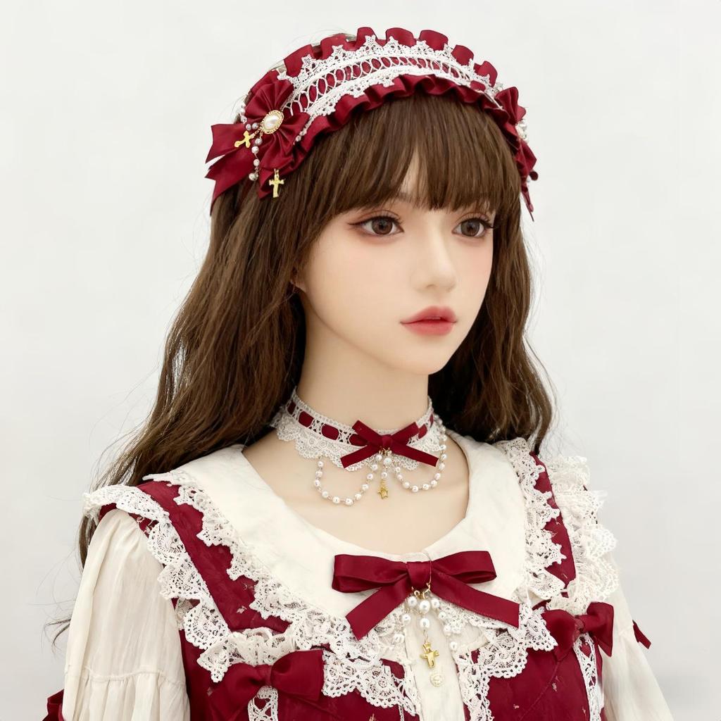 Lolita Lace Ribbon Bow Headband & Skirt Headdress
