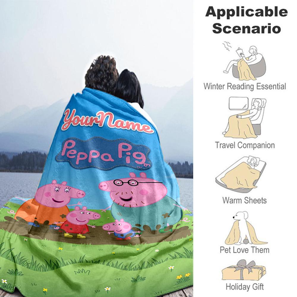 Peppa Pig Personalized Name Blanket Cozy Personalized Blanket Soft & Cozy Throw For Bed Seaside Picnics Livingroom Ideal for All Seasons