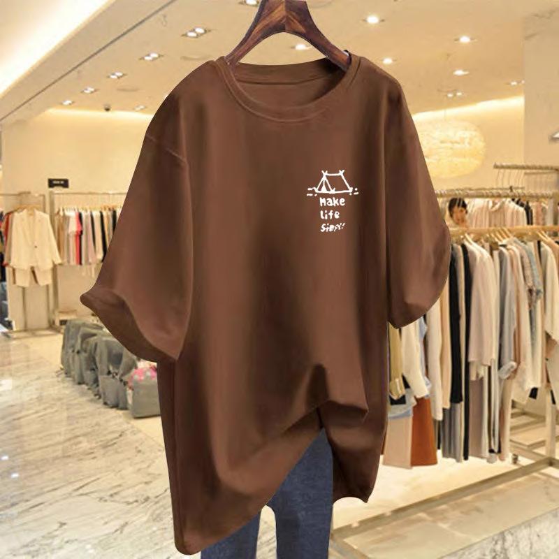 

Cotton short-sleeved t-shirt women s summer 2025 new loose large version medium and long butt-covering white simple top tide XXXL