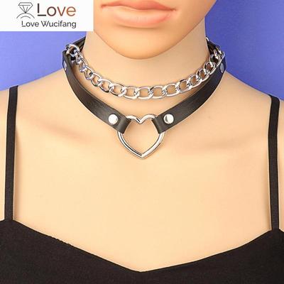 Sexy Cool Rock Gothic Chain Collar Steampunk Necklace Chokers For Women Men Pu Leather Goth Heart Punk Choker Necklace