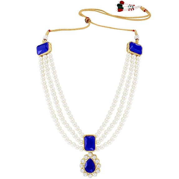 Gold Plated Kundan Long Necklace Earring Indian Traditional Jewellery Set for Women & Girls