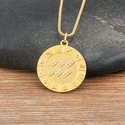 Nidin New Hot Sale 12 Constellation Drop Pendant Necklace Gold Plated Jewelry Collar Clavicle Choker Birthday Gift for Women Men