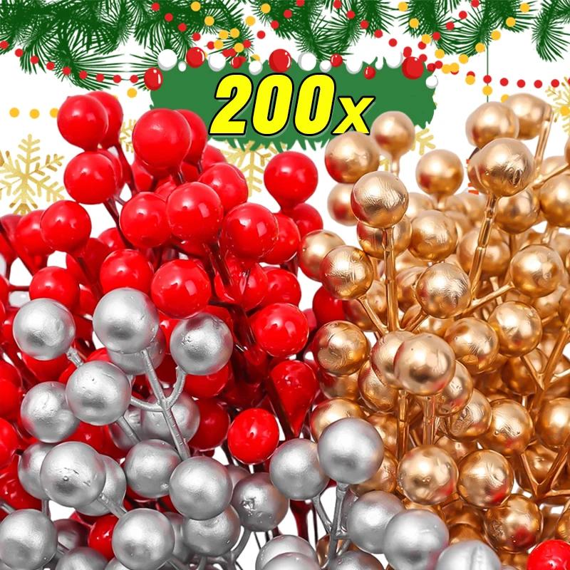 Christmas Berry Stems Simulation Red Fruit Berries Branches DIY Flower Bouquet Xmas Tree Wreath Gifts New Year Party Table Decor
