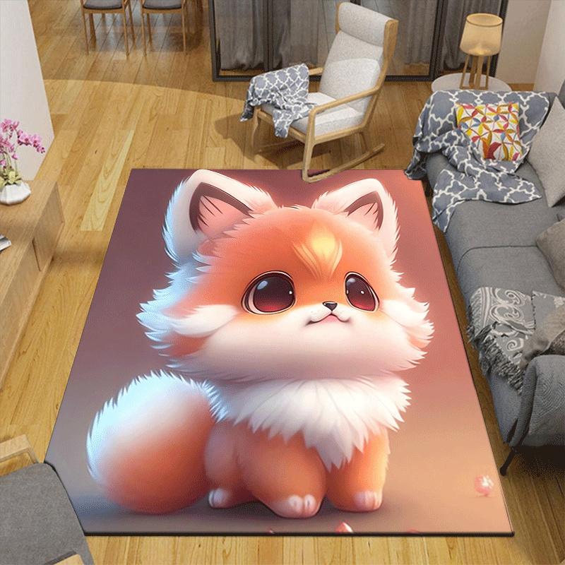 1pc Cute baby fox Print, Design Indoor Area Rug - Soft, Anti-Slip, and Durable Gaming Room Decor for Bedroom