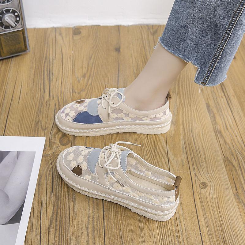 Summer Lace Up Woman Footwear Flat Embroidered Mesh Breathable Shoes for Women Designer Luxury Walking Offers 39 Fashion 2025