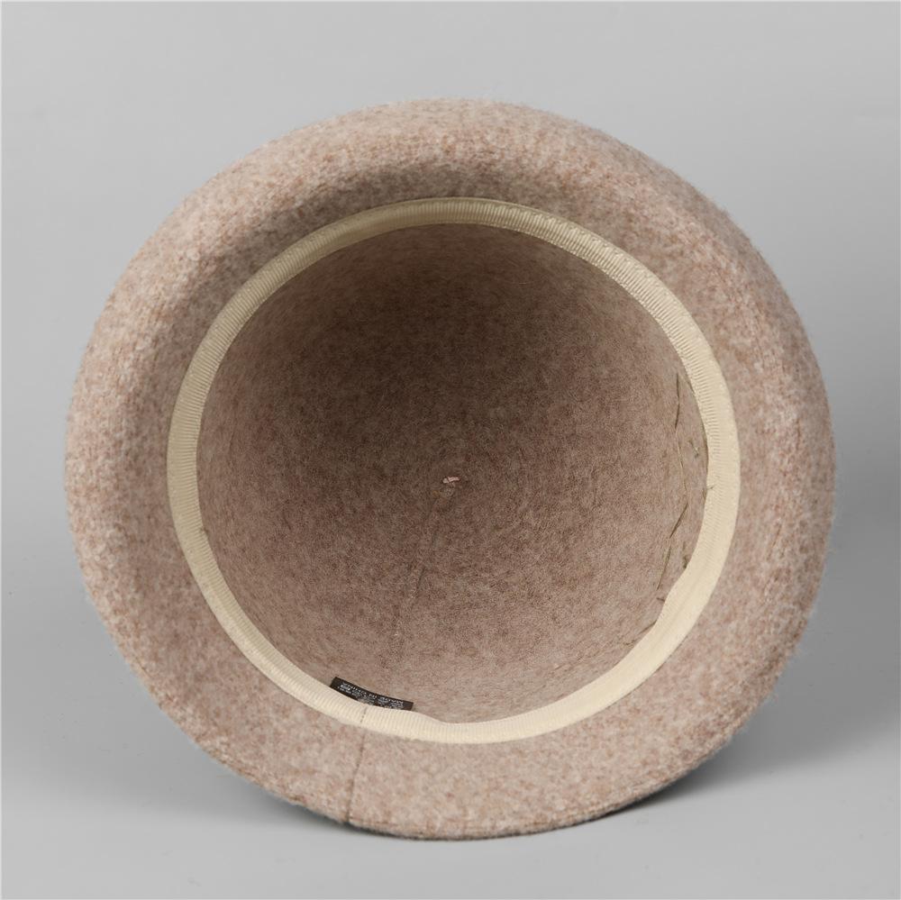 Autumn and Winter New Style Hat Handmade Rhinestone Decoration Wool Warm Fisherman Hat Elegant Curled Brim Bucket Hat for Women