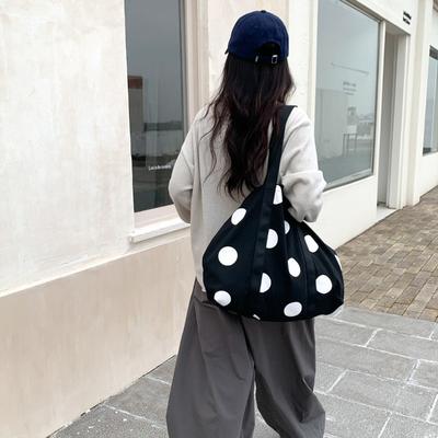 Wind Large Capacity Tote Bag New Trend Simple Shoulder Bag Female Original Design Polka Dot Canvas Bag