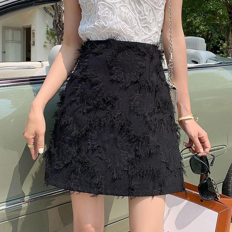 

Jacquard Tassel A-Line Midi Skirt Women s Summer Short Design Bodycon High Waist Slimming Elegant Mini Skirt XL чёрный