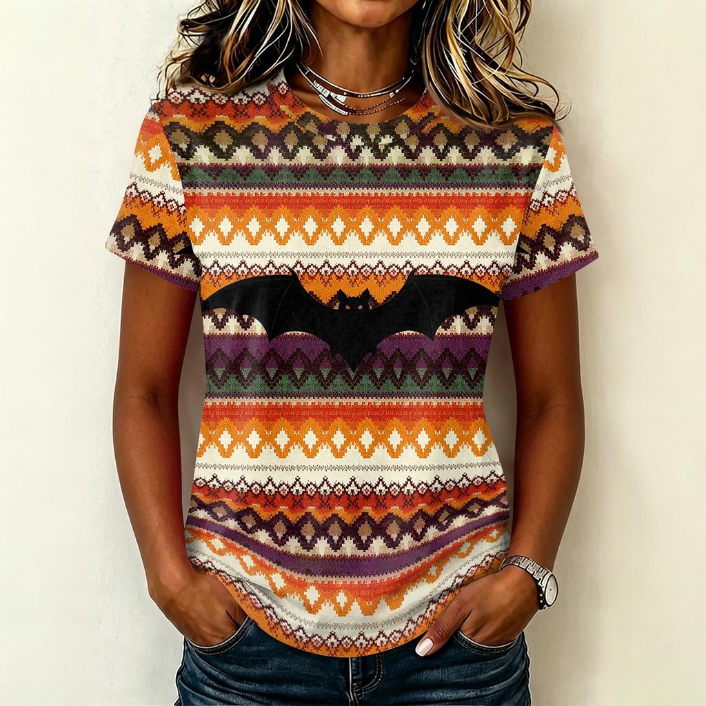 Womens Casual Pullover Short Sleeve T Shirt Halloween Graphic Print Top Lightweight Comfortable Fit