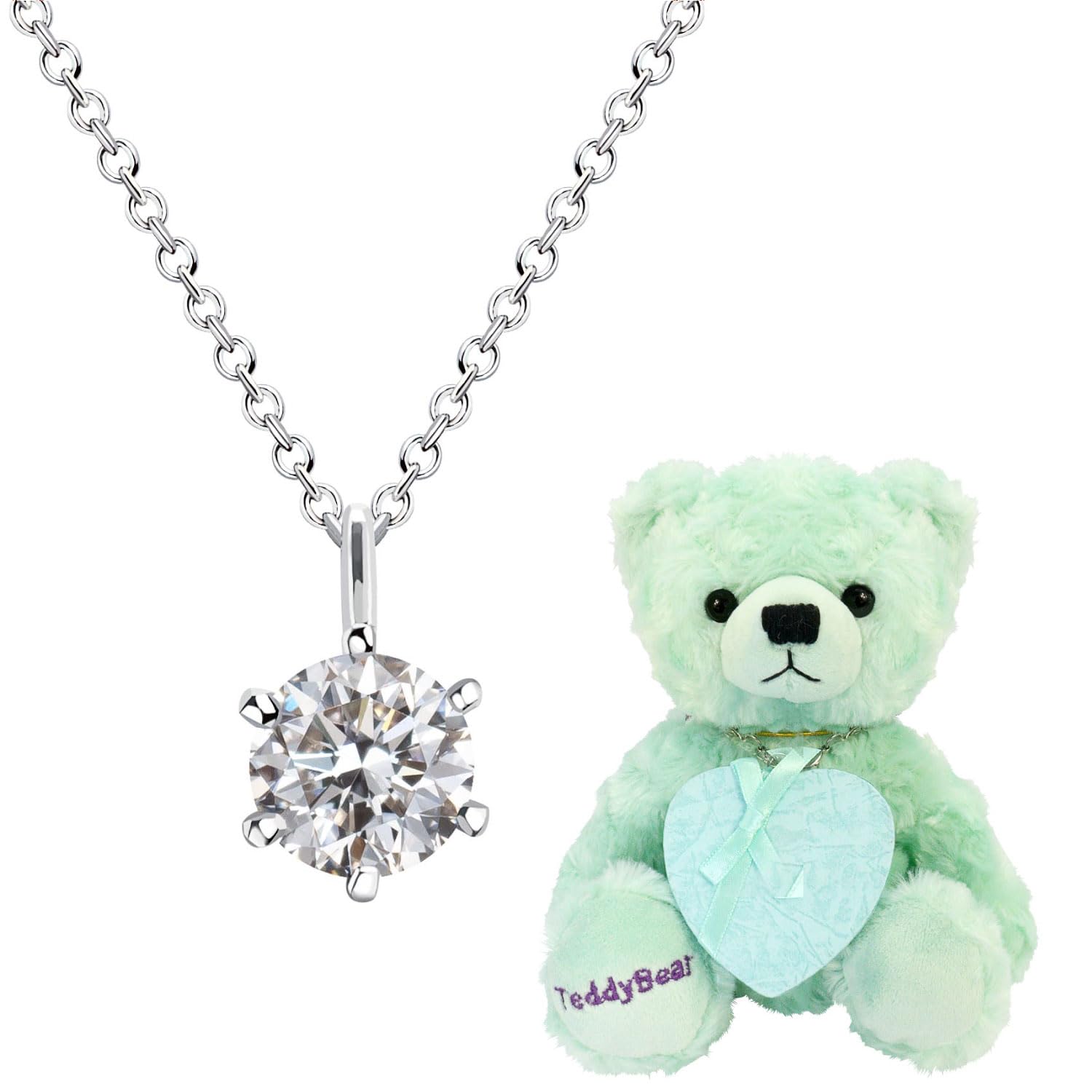 

Single CZ Zirconia Solitaire Necklace Mint Teddy Bear Set [Sears] Women s p5412-tdt-01-m