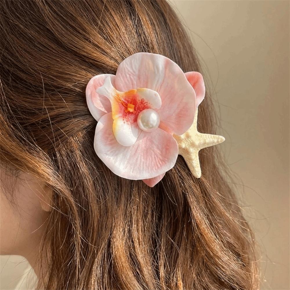Sweet Design Orchid Flower Hairpin Vintage Resin Starfish Hair Clip Women Accessories