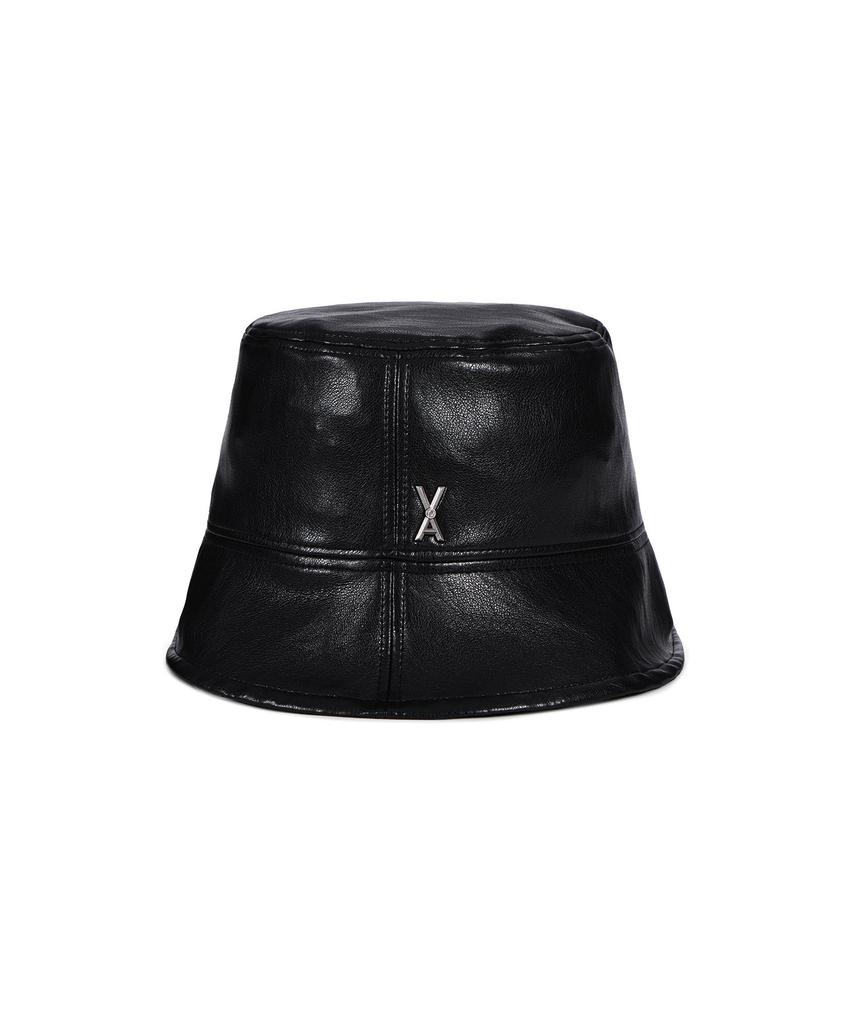 Bajal Va Cubic Stud Vegan Leather Drop Bucket Hat Black