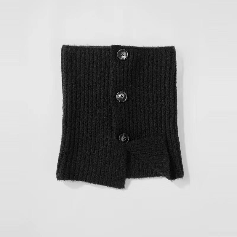 Retro Warm Gebreide Wol Knopen Sjaal Damesmode Veelzijdig Split Hals Cover Koude Nek Bescherming Sjaal black