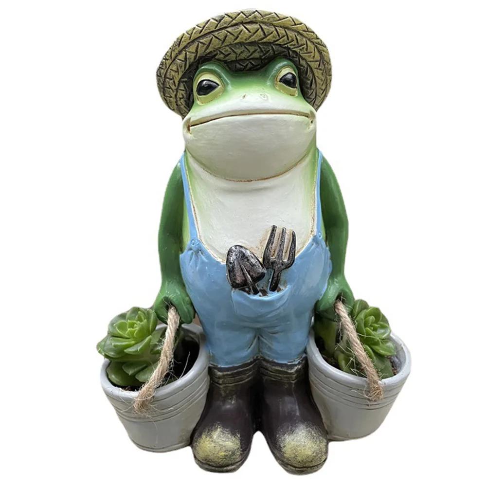 Funny Frogs Garden Statue Resin Frog Potted Ornament Creative Frog Succulent Flower Pot for Indoor Outdoor Decor