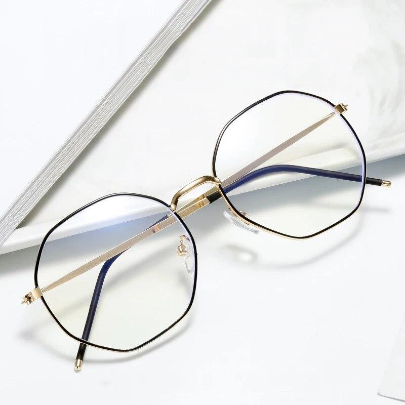 Polygon Metall Brilleinnfatninger Menn Kvinner Vintage Retro Optiske Briller Anti Blått Lys Gjennomsiktige Brilleinnfatninger Oculos