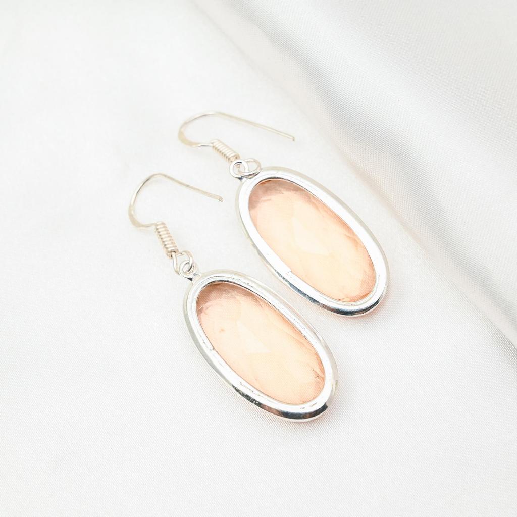 Morganite Earrings, Handmade Gemstone 925 Solid Sterling Silver Earrings Antique Jewelry, For Engagement Gift
