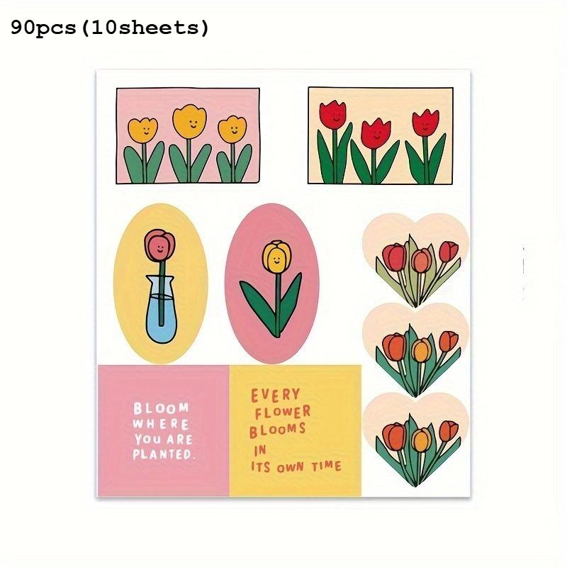 

90pcs Tulip Stickers Aesthetic Stickers For Journal, For Water Bottle, Laptop Scrapbook, Travel Case, Phone, Waterproof Decals