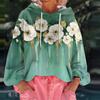 Women's Floral Print Loose Casual Long Sleeved Hooded Sweatshirt