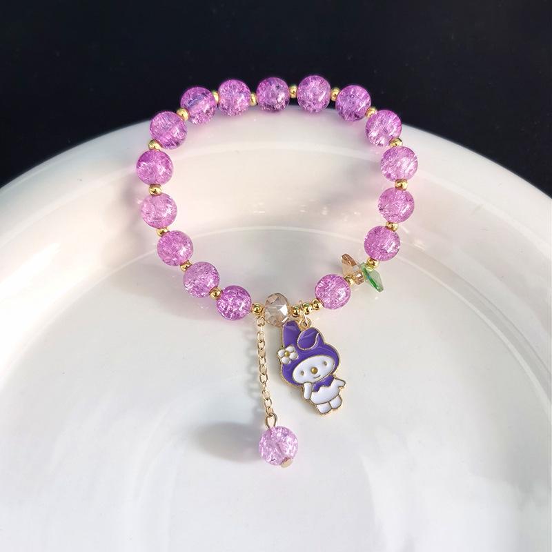 Sanrio Popcorn Crystal Beaded Bracelet: Strawberry Bear & Kuromi Cartoon Charm - Perfect Christmas Gift for Besties