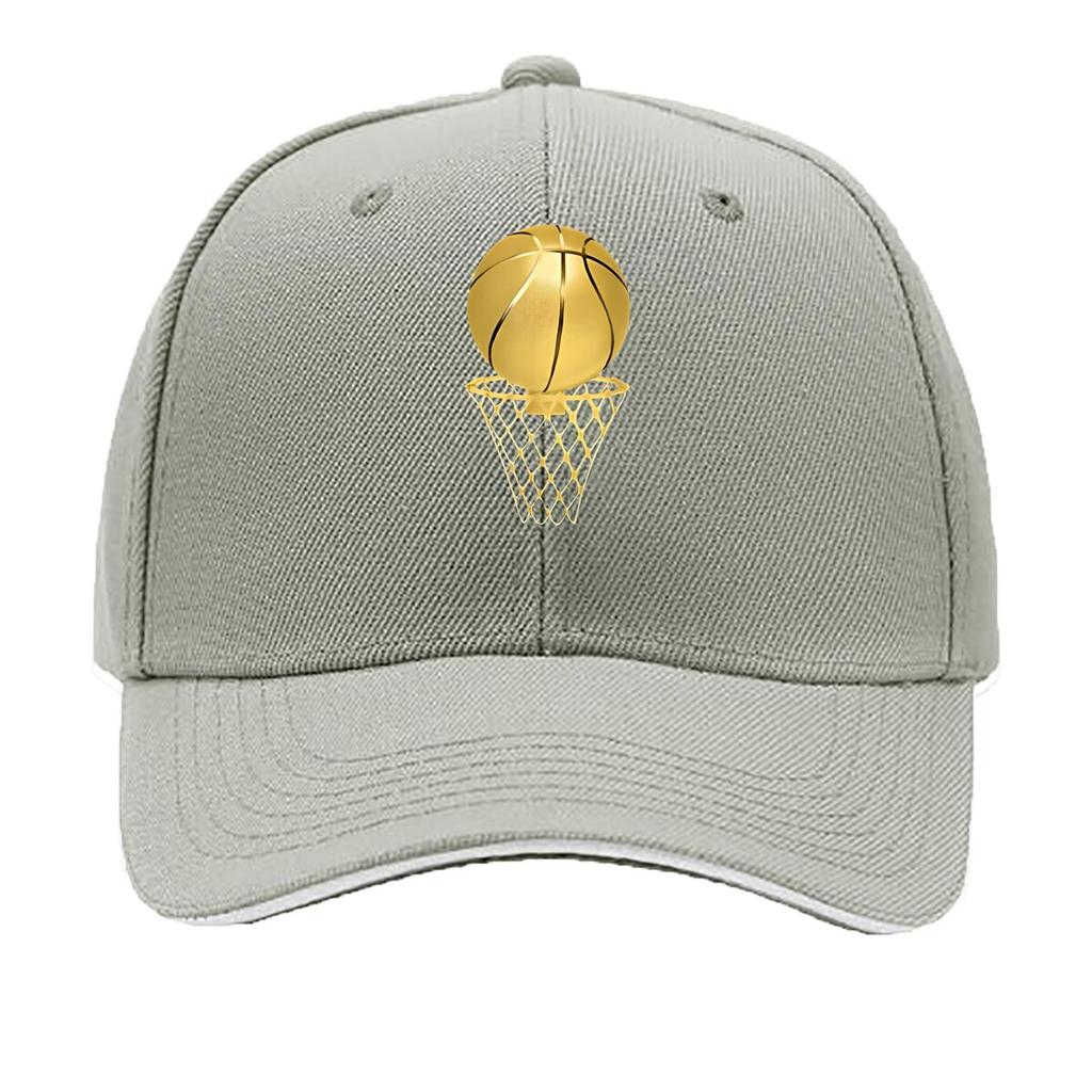 Golden Basketball And Basketball Frame Print Gift Fashionable Adjustable Baseball Cap Sandwich Baseball Cap