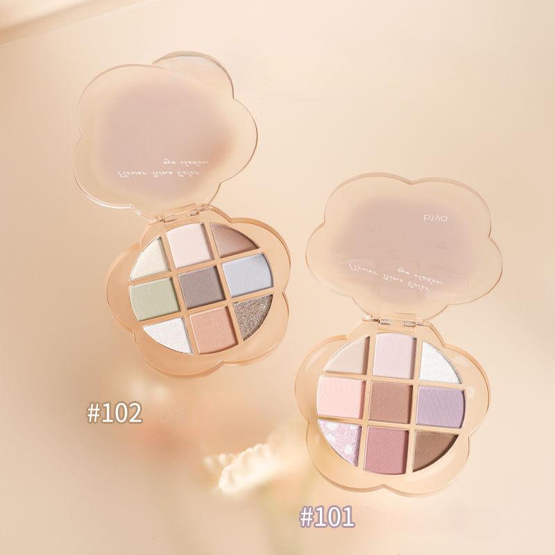 Palette de fards à paupières de neuf couleurs Thrilling Flower Mist, reflets éclaircissants nacrés mats, couleur naturelle, printemps et été