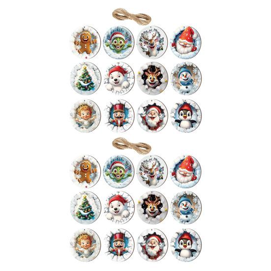Christmas Wooden Ornaments Cute Snowman Santa Reindeer Penguin Christmas Tree Ornament for Xmas Home Holiday Party Supplies