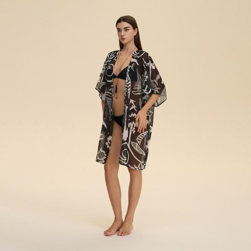 Womens Beach Cover Up Pearl Chiffon Printed Short Robe Sleepwear Loungewear ZP3939