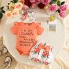 2026 Summer Baby Girl Letter Print Bodysuit, Bow Shorts & Headband Set