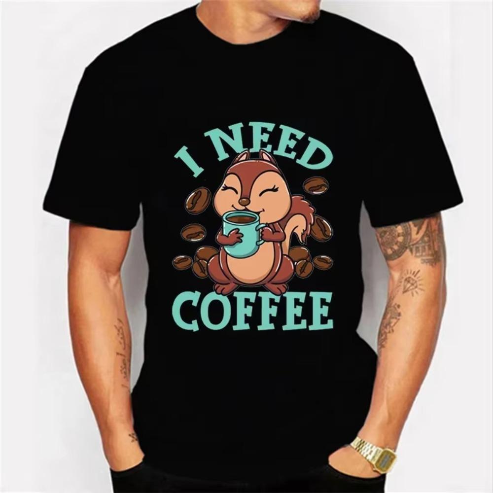 I Need Coffee Graphic Tshirt Funny Lazy Squirrels Tshirt Fashion Harajuku T-shirt Oversize Men Brand T-shirt Hip Hop Tshirt Tops