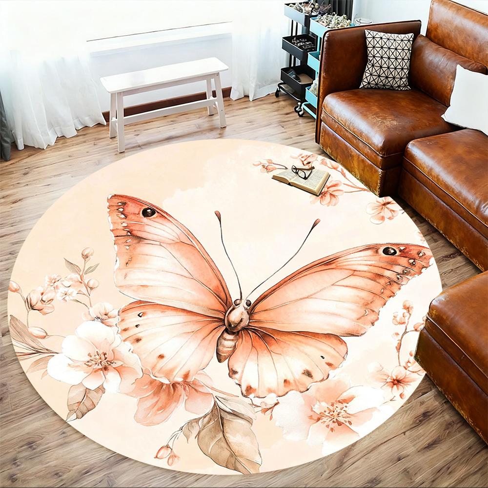 1PC Butterfly Flowers Office Round Area Rug, Under Office Chairs Bedroom Living Room Home Decor, Carpet for Office -1110094