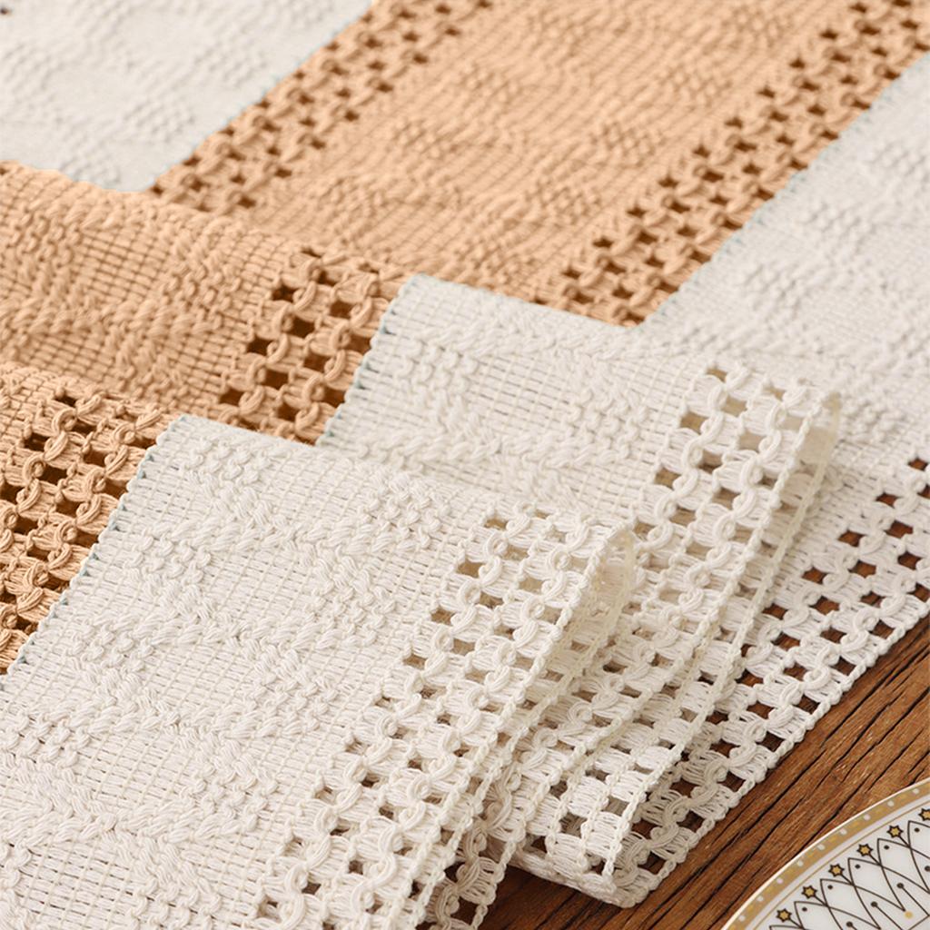 30x140cm Tassels Trimmed Table Cloth Polyester Materials Washable Textured Designs for Festival Setting