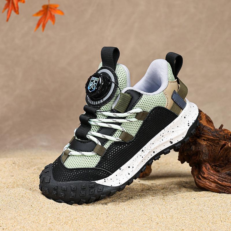 2025 New Rotating Buckle Medium and Large Children's Lightweight Mesh Breathable Autumn and Winter Running Sports Shoes Boys' Casual Shoes