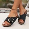 Women's Buckle Design Cork Slippers, Fashion Open Toe Flat Summer Shoes, Comfortable Outdoor Slip Beach Shoes