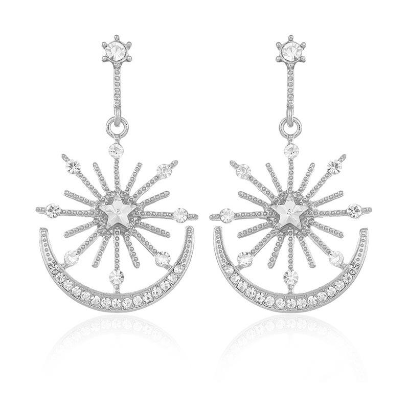 2023 Elegant Sun Goddess Star & Moon Rhinestone Dangle Earrings for Women