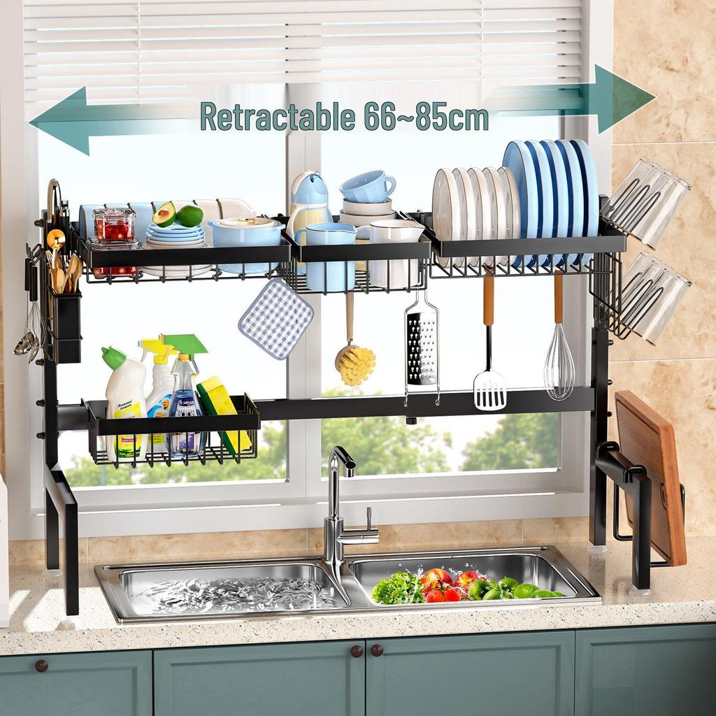 Retractable Kitchen Sink Storage Rack for Bowls and Plates