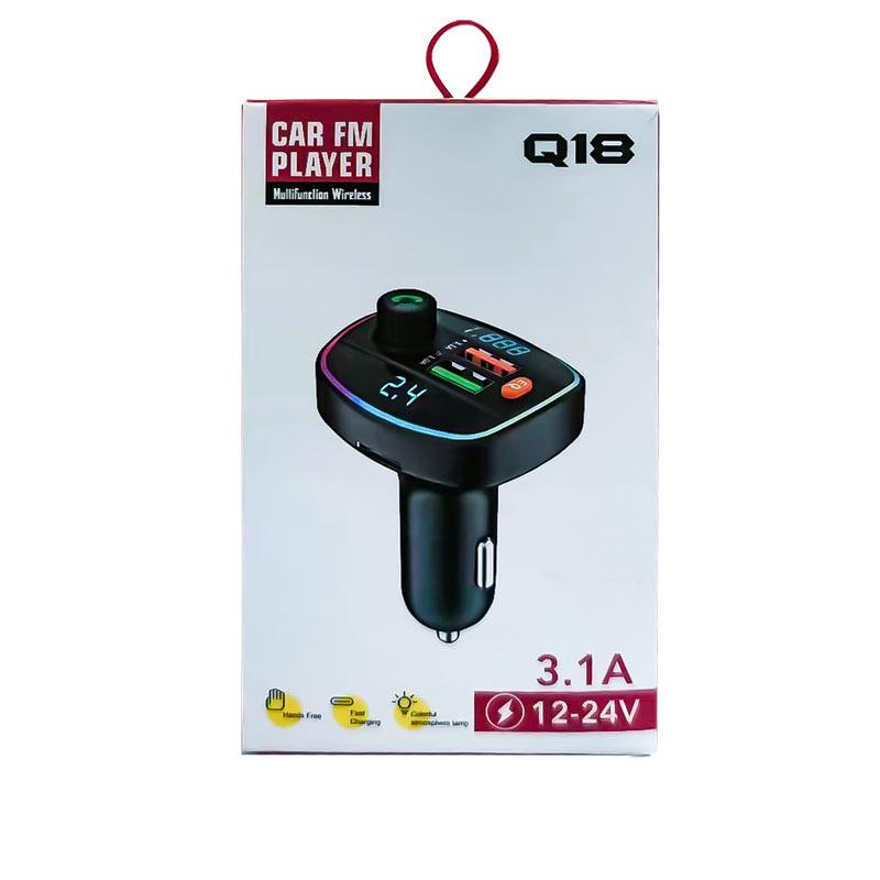 

Автомобильное зарядное устройство Q18 Bluetooth с прикуривателем, MP3-плеером, интеллектуальным дисплеем, подсветкой и быстрой зарядкой