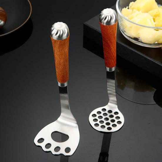 Stainless Steel Potato Masher Wooden Long Handle Multifunctional Manual Carrot Avocado Vegetable Food Mashing Tool Kitchen Gadgets