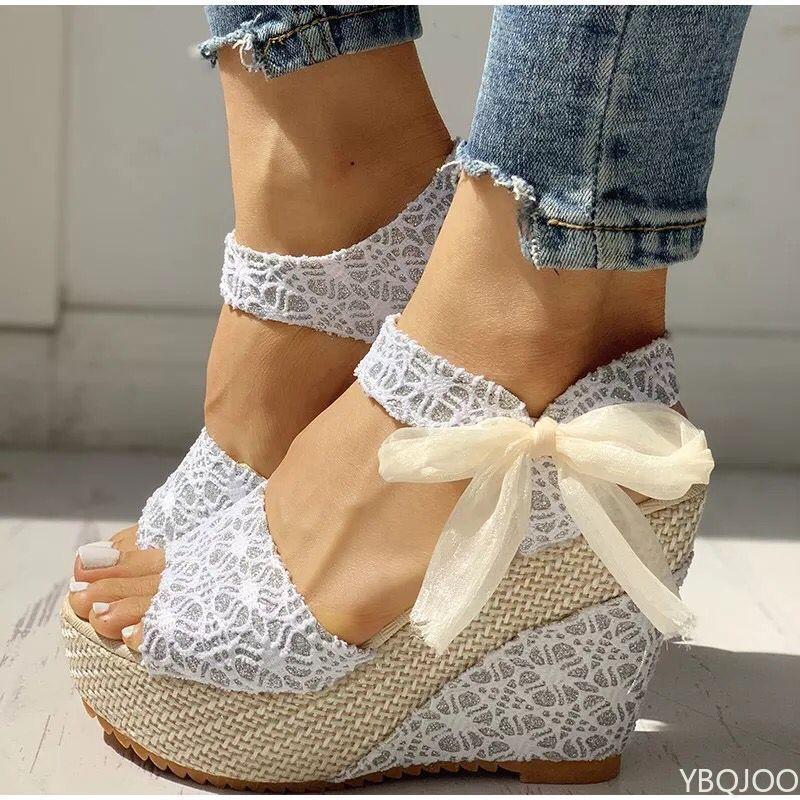 2025 Female Summer Sandals Lace Leisure Women Wedges Heeled Women Shoes Party Platform High Heels Shoes Woman Zapatos Mujer