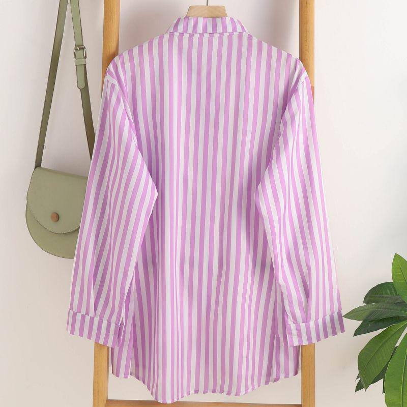 Ensemble chemise à manches longues rayée décontractée d'été pour femme - Thaïlande