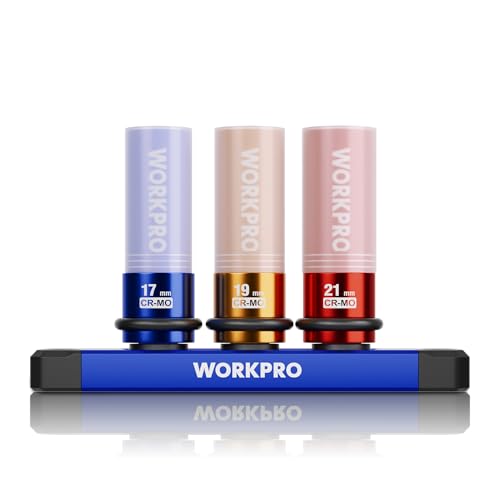 

WORKPRO Impact Wrench Socket Set (3 pieces): Impact Wheel Nut Sockets, Wheel Socket Set with Scratch Protection Protector and Holder, 12.7mm Drive Siz