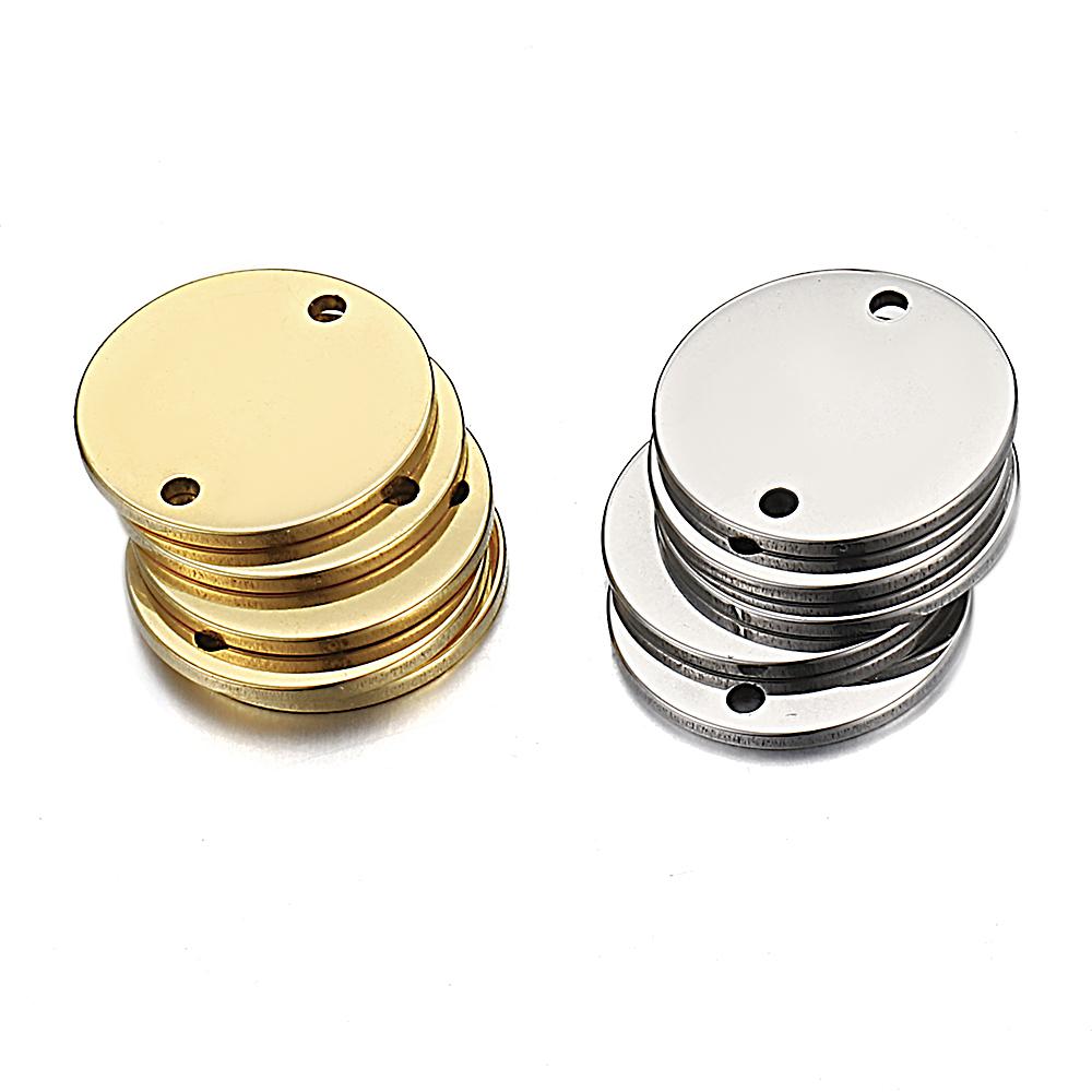 10pcs Gold Stainless Steel Round Charms Pendants for Jewelry Making DIY Necklace Bracelet Two Hole Connectors Charm Beads
