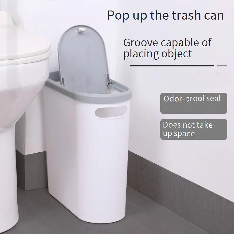 Trash Can for Home Use, High-Quality Bedroom Press-Type Trash Bin with Lid, Kitchen Bathroom Gap Paper Basket