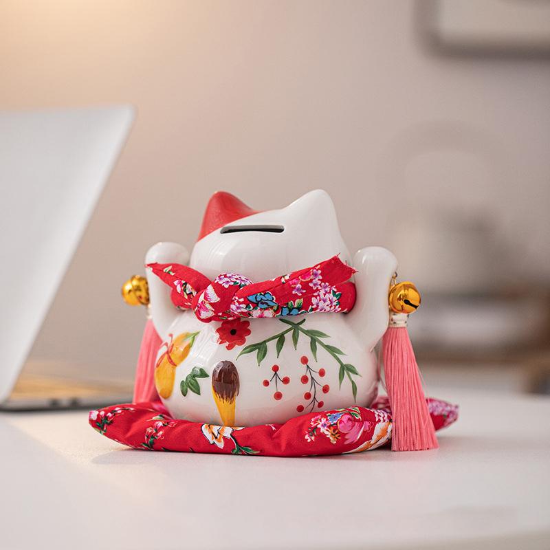 Ornament din ceramică de floarea soarelui Maneki Neko, porțelan, pisica norocoasă, cutie de bani, figurină, decorare, pisică centrală pentru mascotă