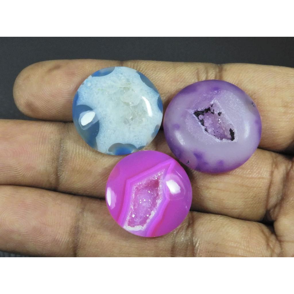 20-23 MM Natural Window Druzy Agate Round Cabochon Loose Gemstone 03Pcs Lot C-3739