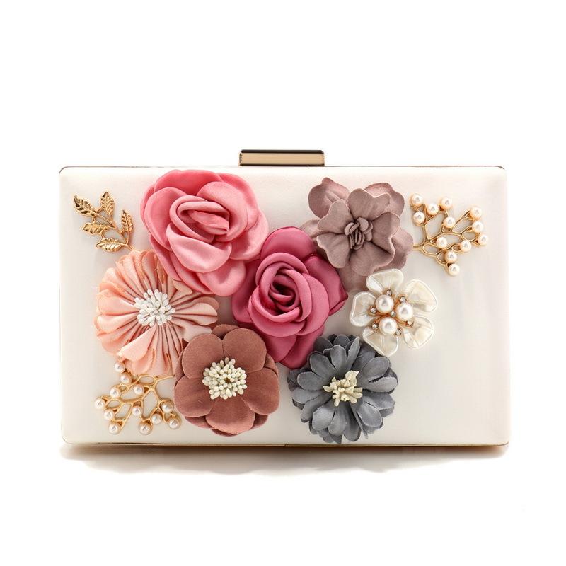 Luxury Elegant Evening Bag for Women Flower Wedding Evening Clutch Purse Bride Floral Clutch Bag Chain Shoulder Crossbody Bags
