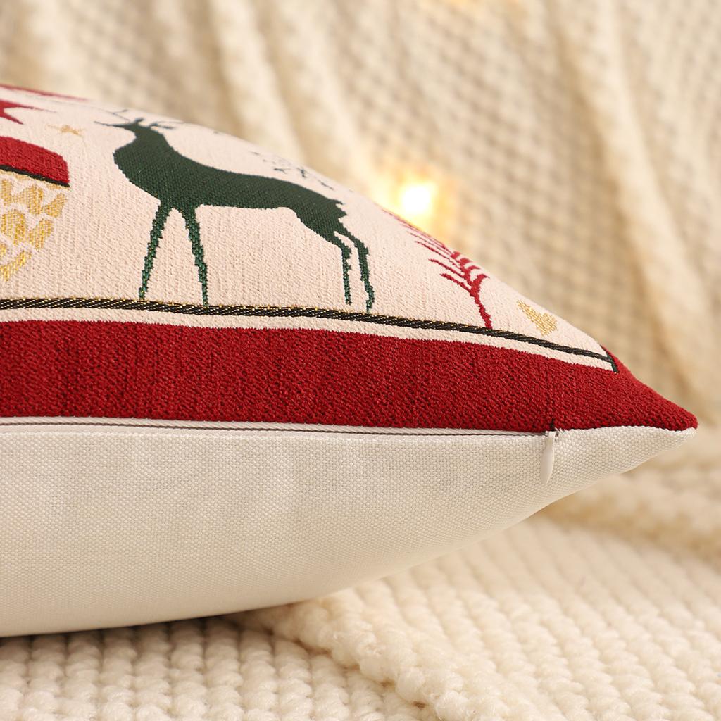 1Pc Throw Pillow Cover Christmas Decoration Linen Christmas Tree Snowflake Winter Jacquard Farmhouse Home Sofa Living Room