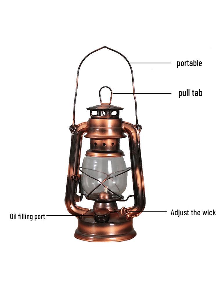 Vintage Wrought Iron Kerosene Hurricane Lamp - Nostalgic Camping Decor & Photography Prop